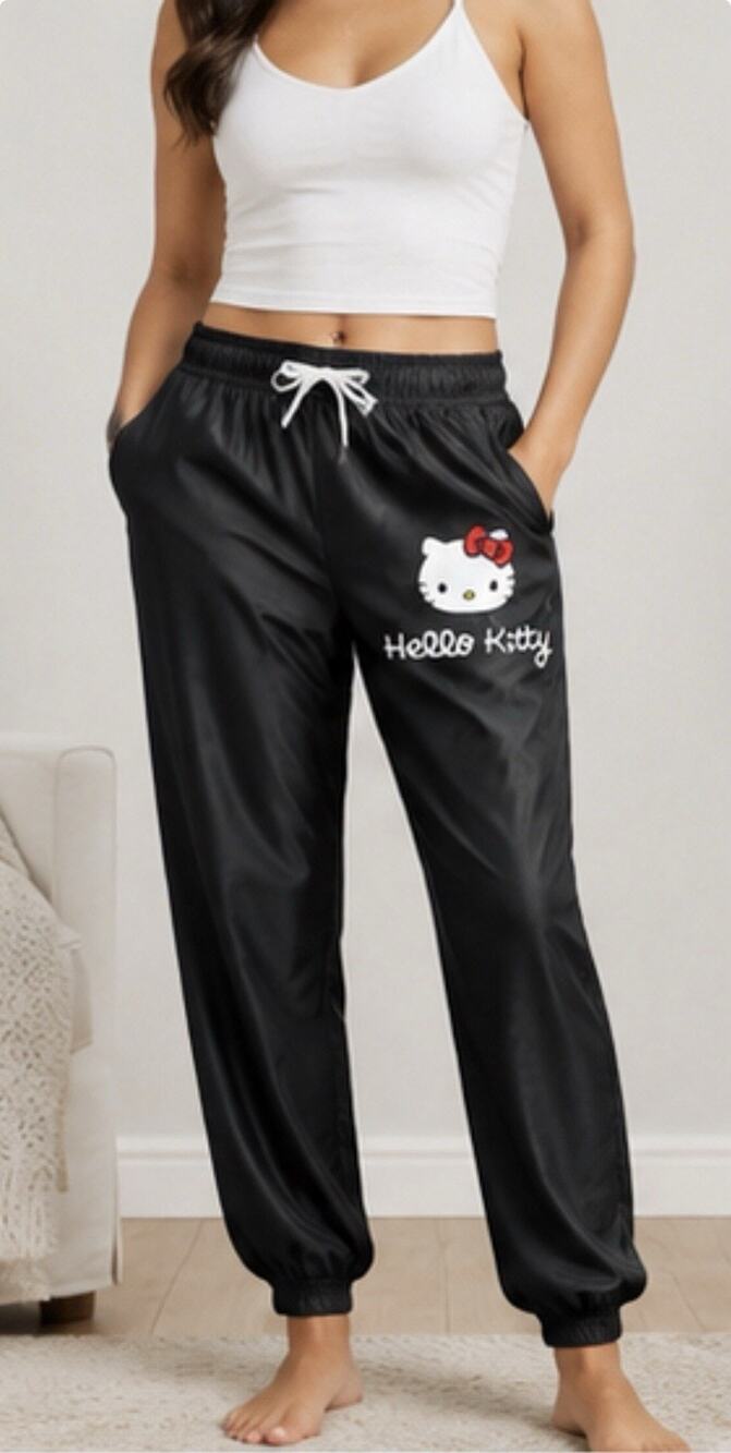 Hello Kitty Black Lounge Jogger Pants Drawstring Elastic Waist Women’s M